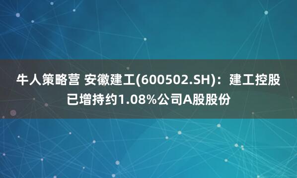 牛人策略营 安徽建工(600502.SH)：建工控股已增持约1.08%公司A股股份