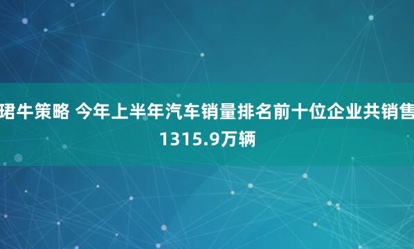 珺牛策略 今年上半年汽车销量排名前十位企业共销售1315.9万辆